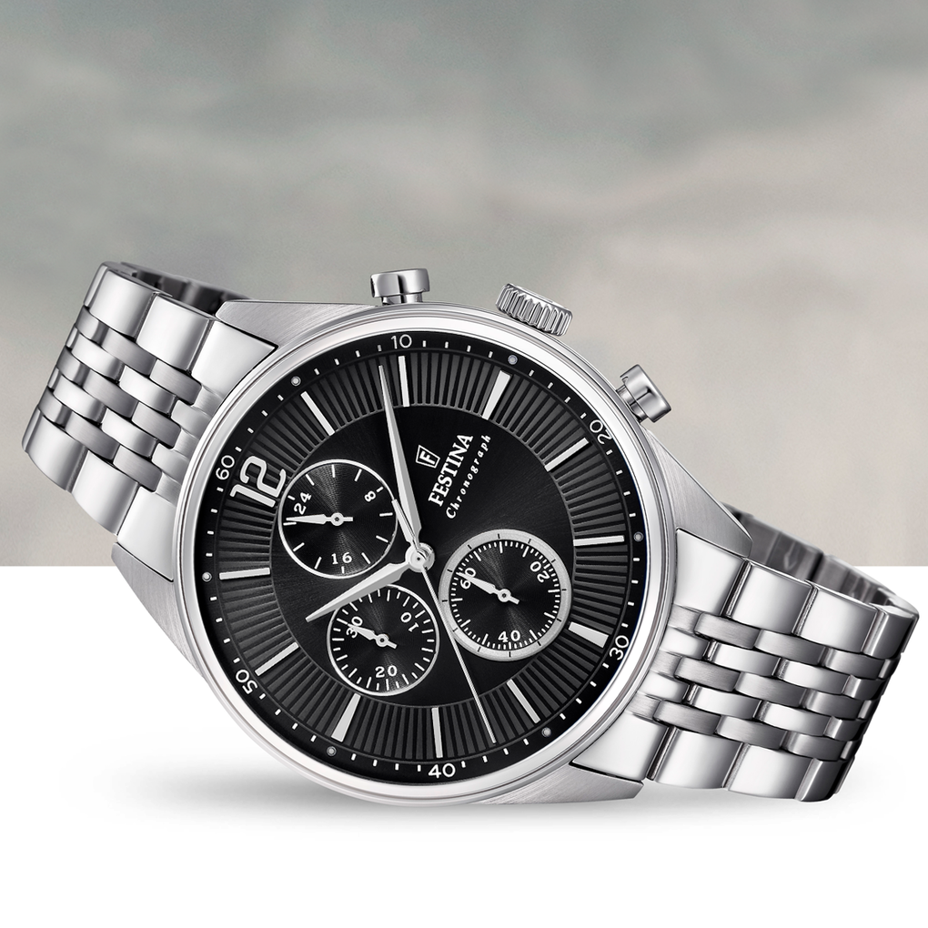 Orologio da uomo Festina Timeless Chronograph, quarzo quadrante nero, 41.5mm - F20285/4