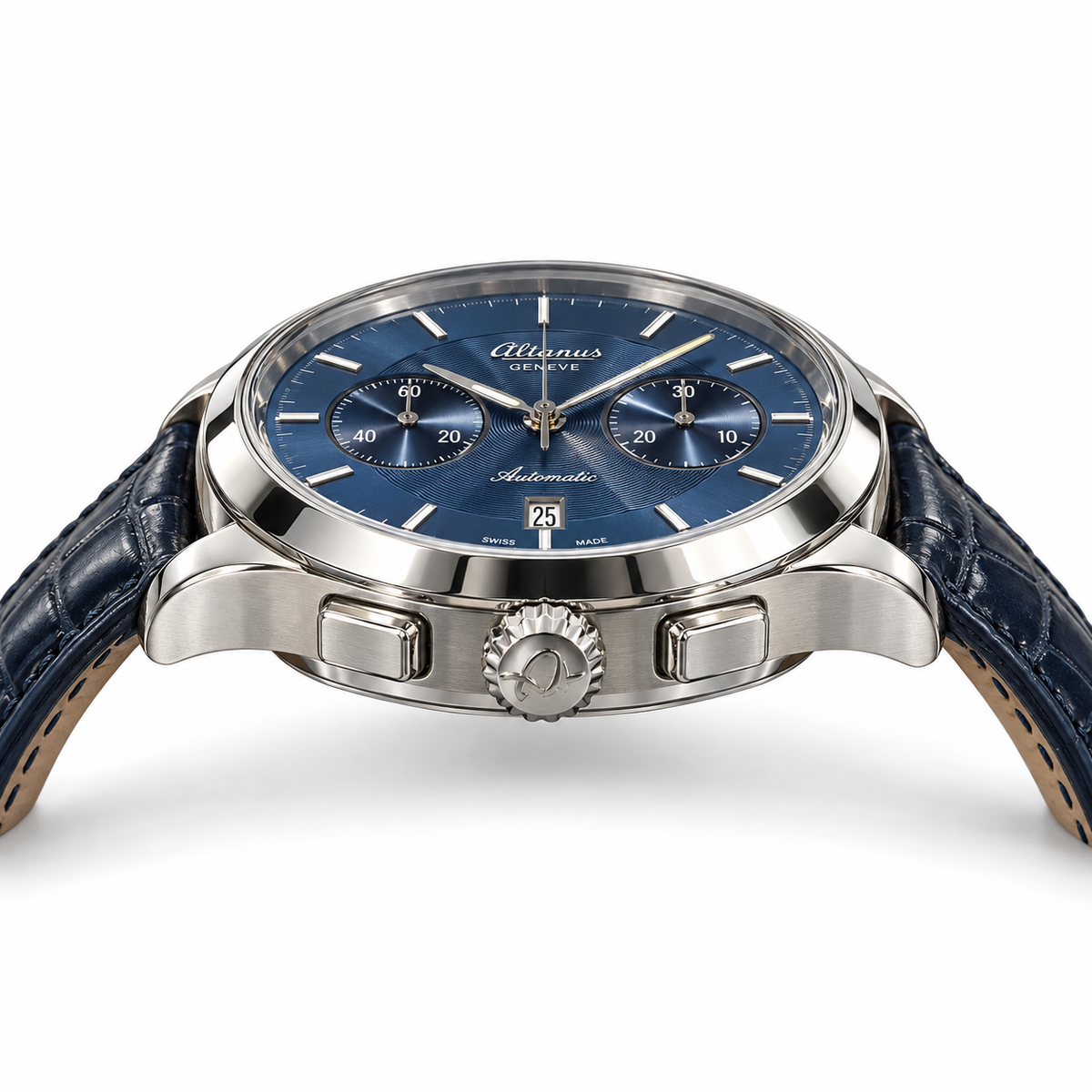 Orologio Altanus Elite — Cronografo automatico, quadrante blu e cinturino in alligatore — NOS, 42mm - 7875