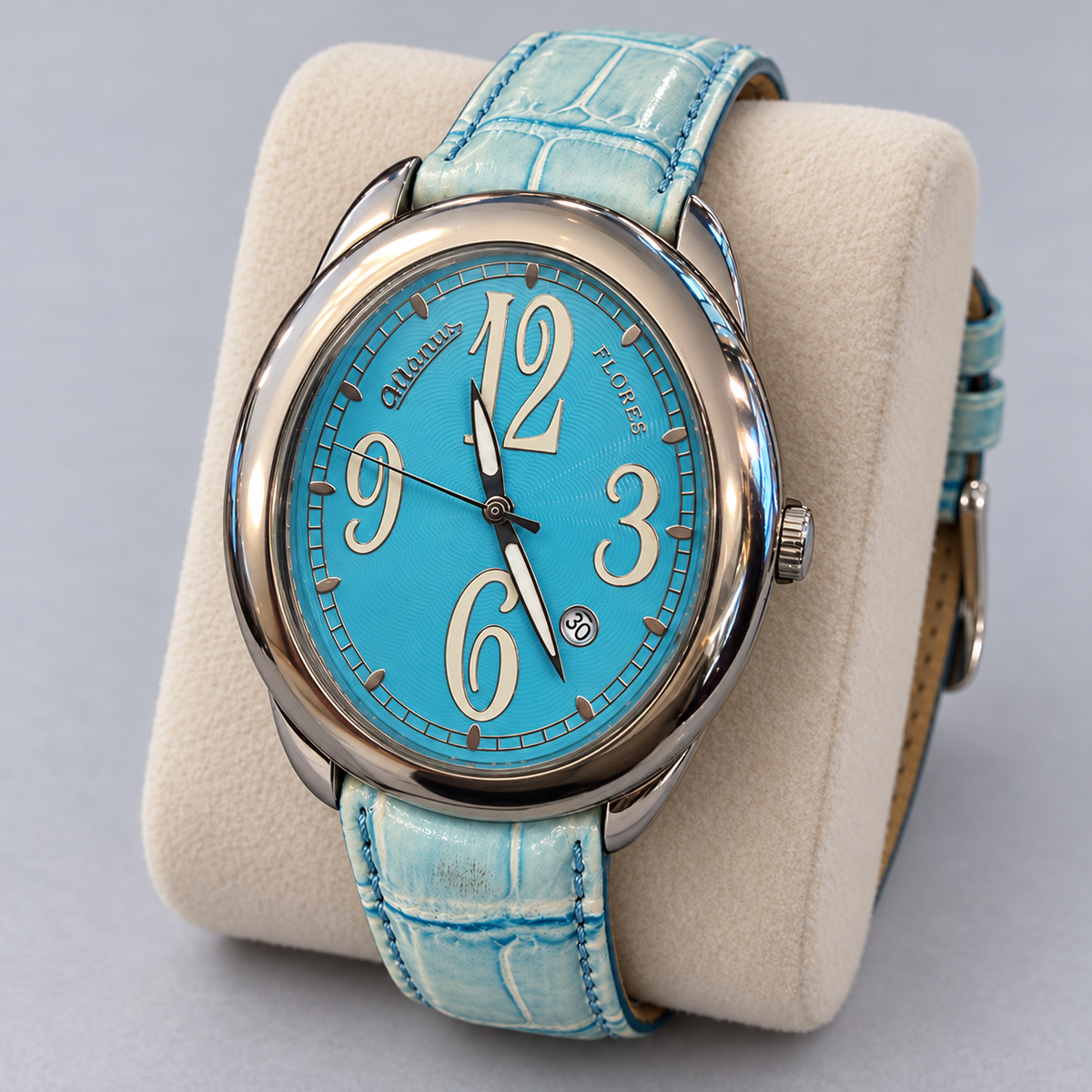 Orologio ovale Altanus Flores da donna — Oversize 38 mm — Quarzo svizzero con datario — NOS - 7826