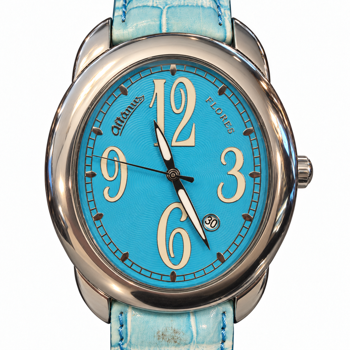 Orologio ovale Altanus Flores da donna — Oversize 38 mm — Quarzo svizzero con datario — NOS - 7826