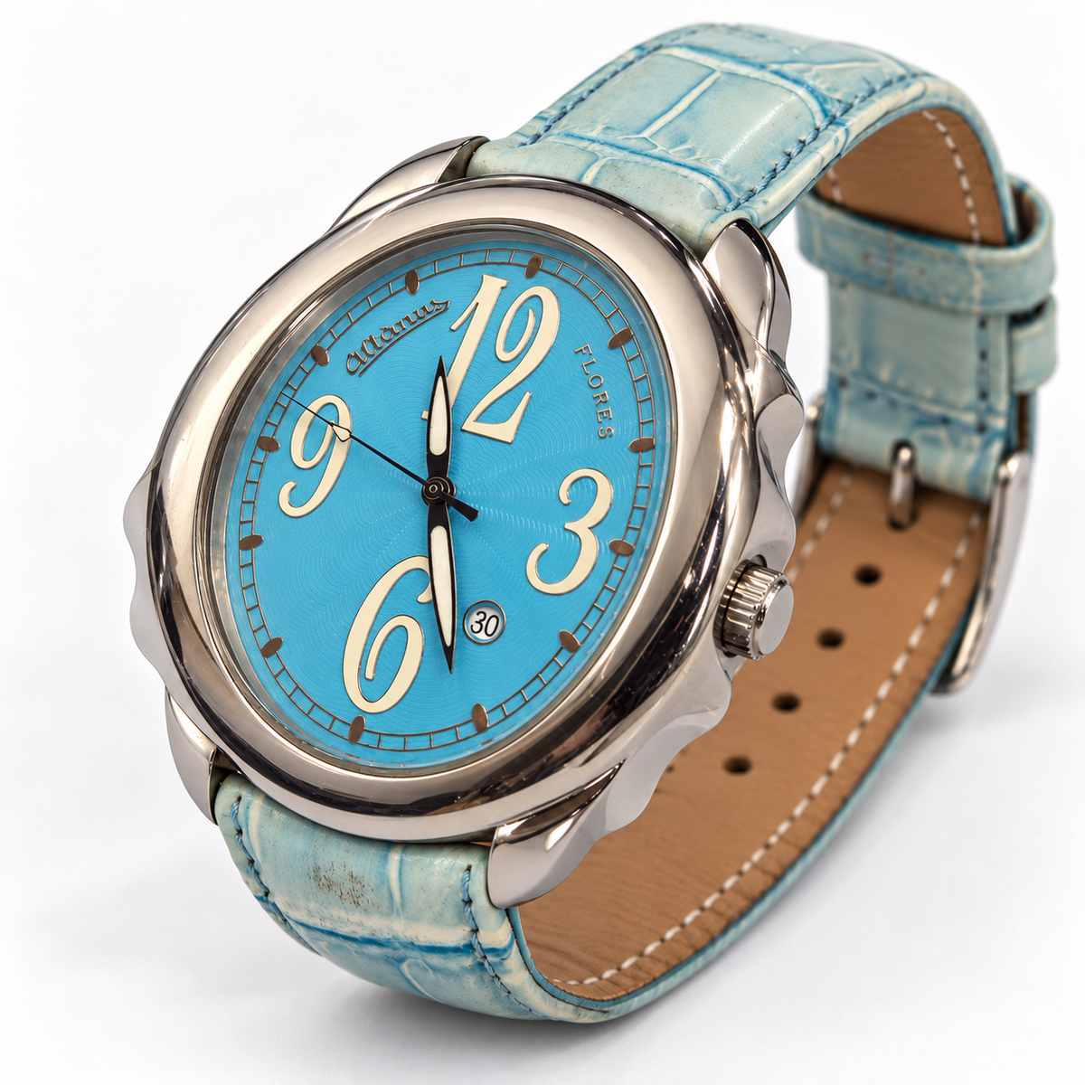 Orologio ovale Altanus Flores da donna — Oversize 38 mm — Quarzo svizzero con datario — NOS - 7826