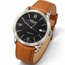 Orologio Altanus Prestige — Automatico con fondello a vista, quadrante nero e cinturino marrone — NOS, 41mm - 7938