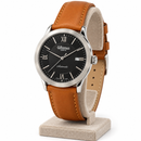 Orologio Altanus Prestige — Automatico con fondello a vista, quadrante nero e cinturino marrone — NOS, 41mm - 7938