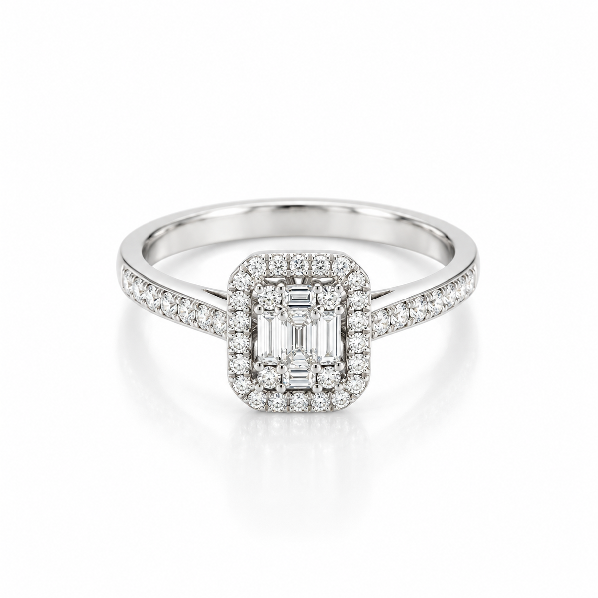 Giorgio Visconti Anello in oro bianco 18 kt con diamanti naturali ct 0,56, centro baguette e contorno di brillanti - ABX17759