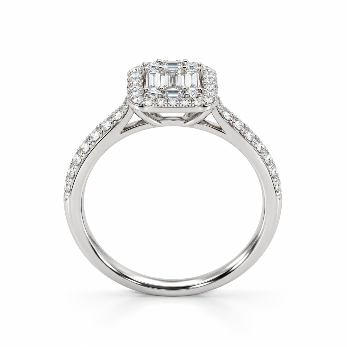 Giorgio Visconti Anello in oro bianco 18 kt con diamanti naturali ct 0,56, centro baguette e contorno di brillanti - ABX17759