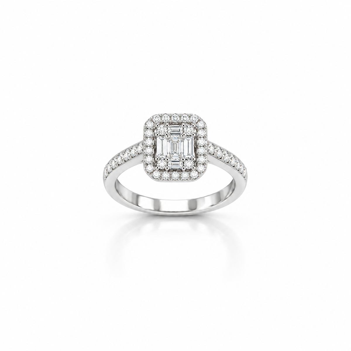 Giorgio Visconti Anello in oro bianco 18 kt con diamanti naturali ct 0,56, centro baguette e contorno di brillanti - ABX17759