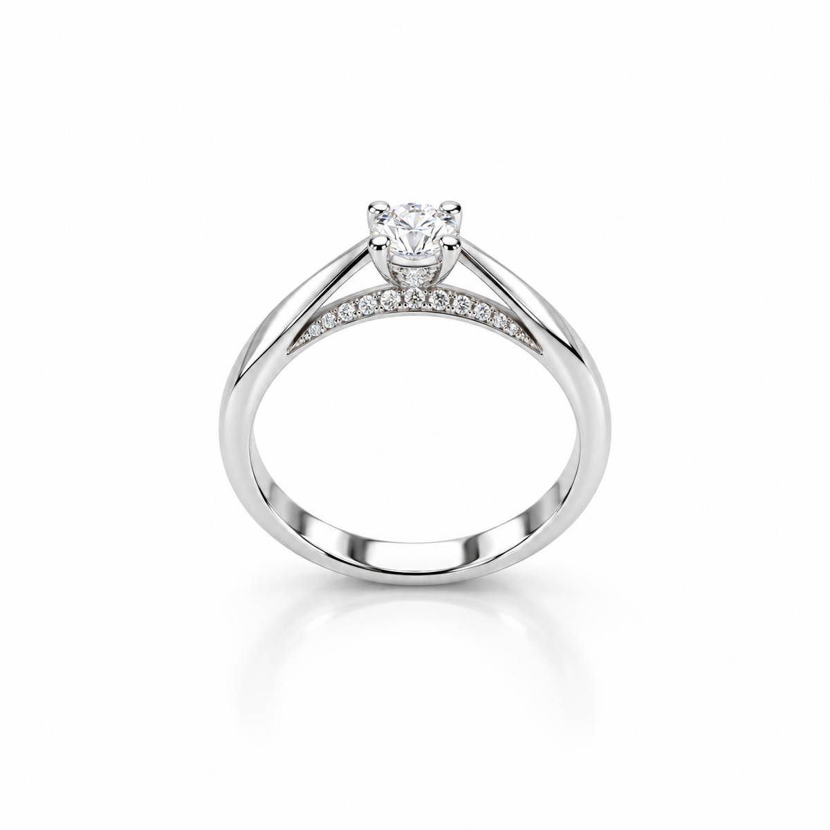 Giorgio Visconti Anello Solitario in oro bianco 18 kt con diamante naturale centrale ct 0,32 e pavé di diamanti ct 0,13 - AB16606E