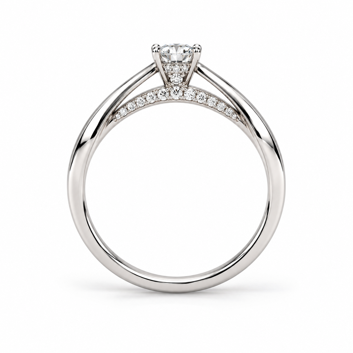 Giorgio Visconti Anello Solitario in oro bianco 18 kt con diamante naturale centrale ct 0,32 e pavé di diamanti ct 0,13 - AB16606E