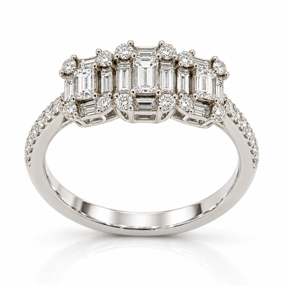 Giorgio Visconti Anello trilogy in oro bianco 18 kt con diamanti taglio baguette ct 0,72 e diamanti taglio brillante ct 0,26 - ABX17108