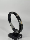 Bracciale Baraka' Collezione "Kabala" in ceramica nera, acciaio, dettagli oro rosa 18kt e  diamante centrale - BR214203