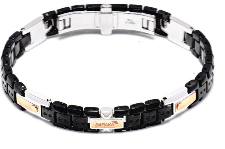 Bracciale Baraka' Collezione "Kabala" in ceramica nera, acciaio, dettagli oro rosa 18kt e  diamante centrale - BR214203