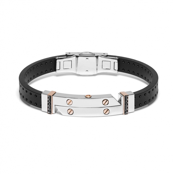 Bracciale Barakà in caucciu', acciaio, oro rosa 18kt e diamanti neri - BR263061