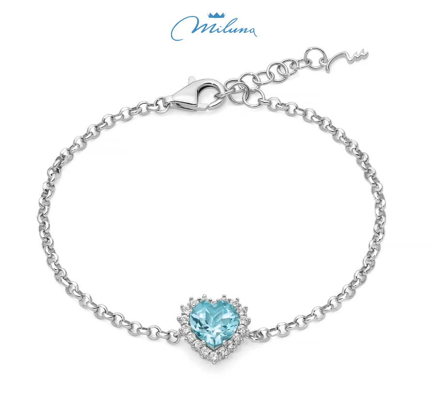 Bracciale Miluna con Gemma del Cielo a cuore medio e topazi bianchi in argento - BRD1102