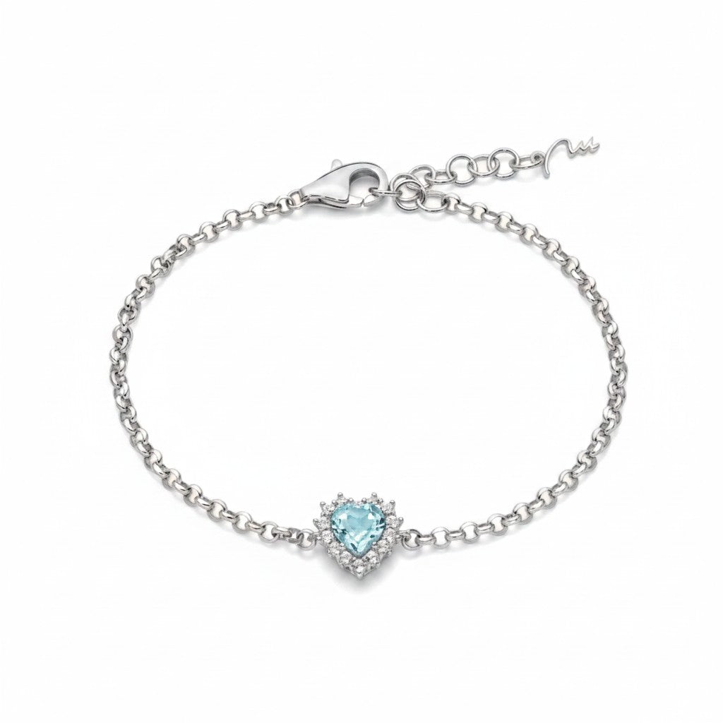 Bracciale Miluna con Gemma del Cielo a cuore piccolo e topazi bianchi in argento - BRD1103