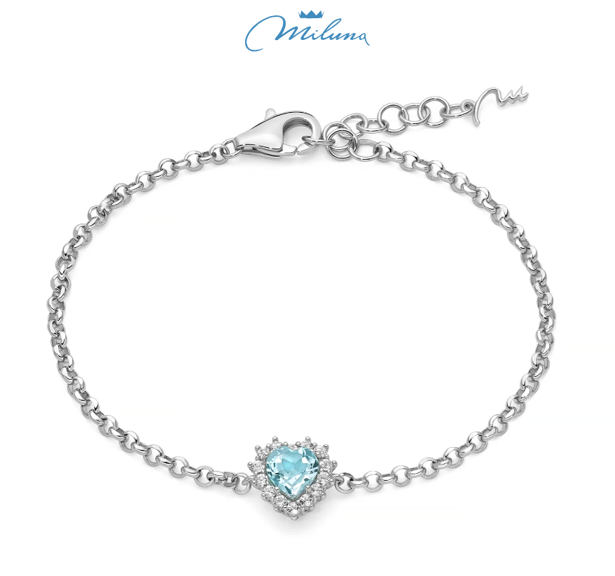 Bracciale Miluna con Gemma del Cielo a cuore piccolo e topazi bianchi in argento - BRD1103