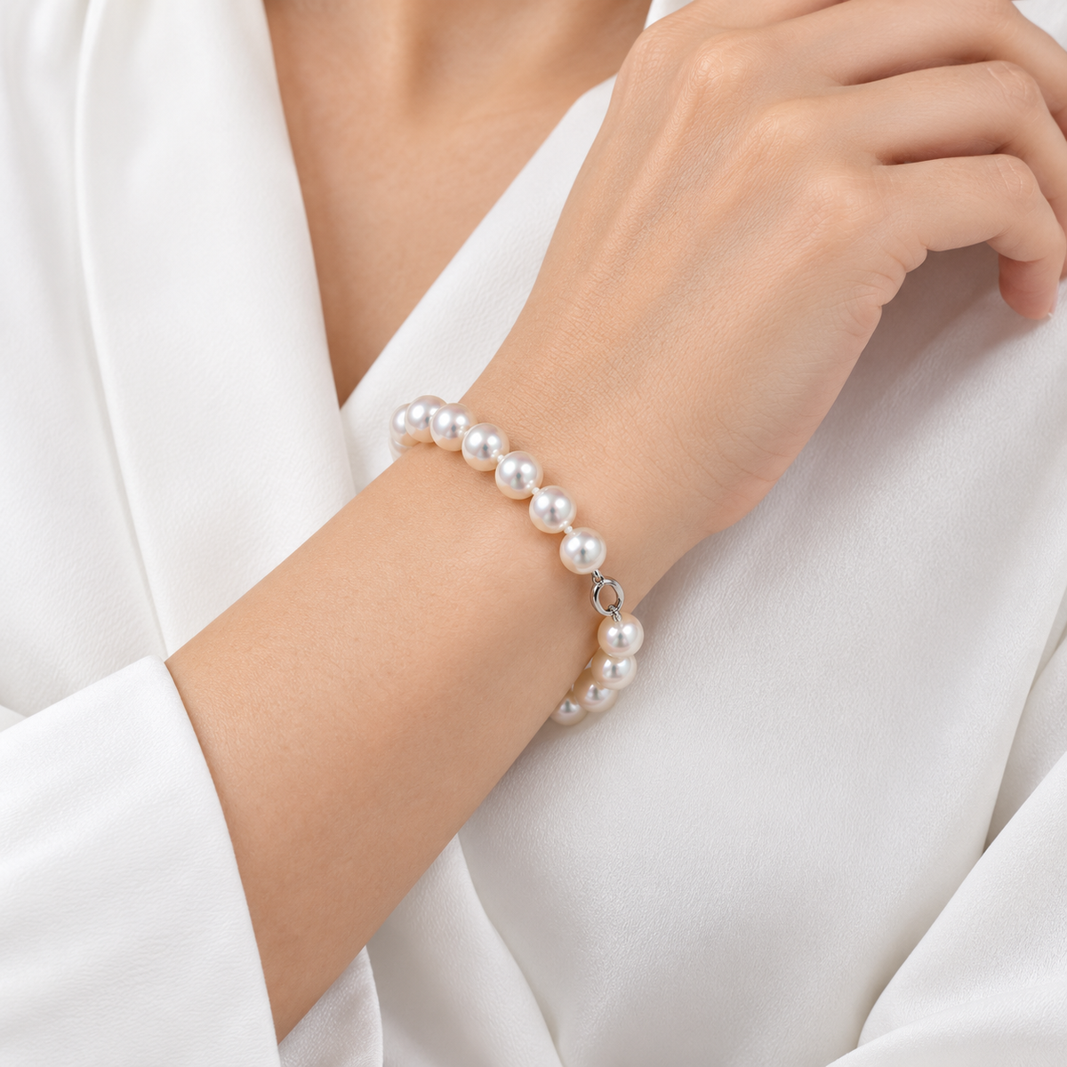 Nimei Bracciale di perle Akoya Pura Special Selection 7-7,5 mm con chiusura in oro bianco 18 kt - 1NPS775_18NL573