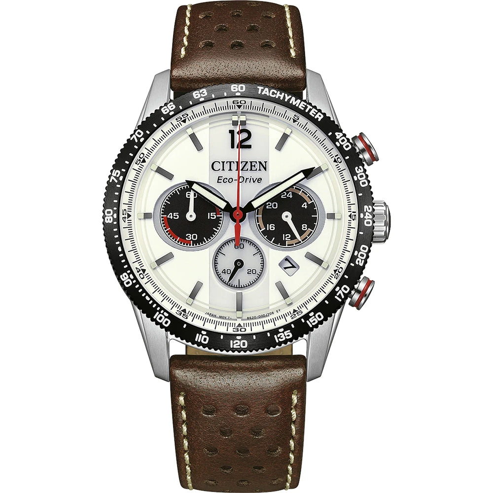 Orologio Citizen, Collezione Ore Felici Racing, Eco-Drive Crono e tachimetro, quadrante bianco, 39mm - CA4714-04A