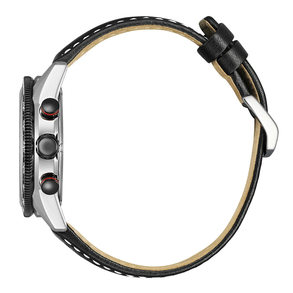 Orologio Citizen Racing Crono, Eco-Drive e tachimetro, bracciale in pelle e quadrante nero, 40mm - CA4717-06E