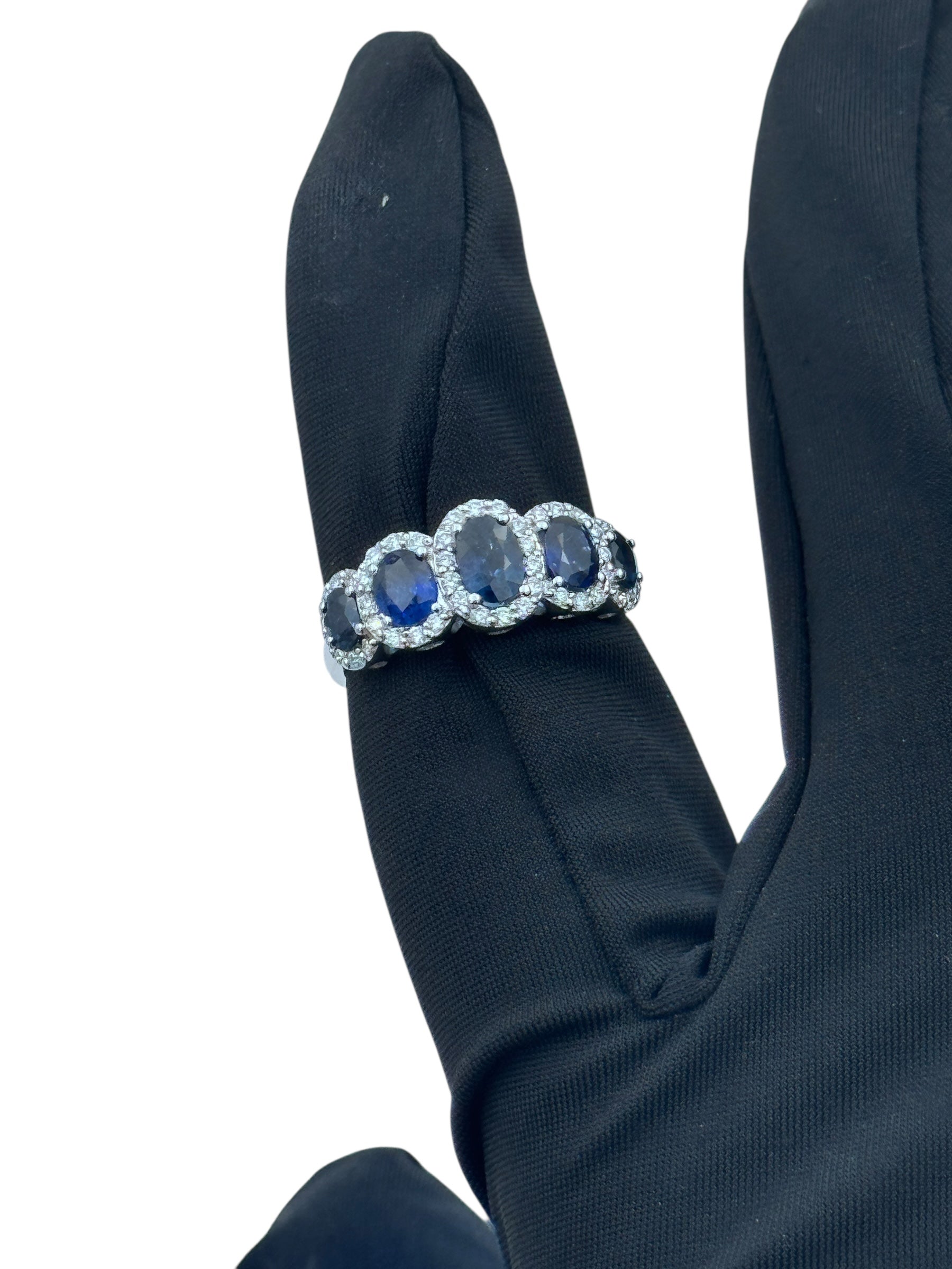 Diana - Veretta in oro bianco 18kt, diamanti e 5 zaffiri - AN D. 90-5B ZA