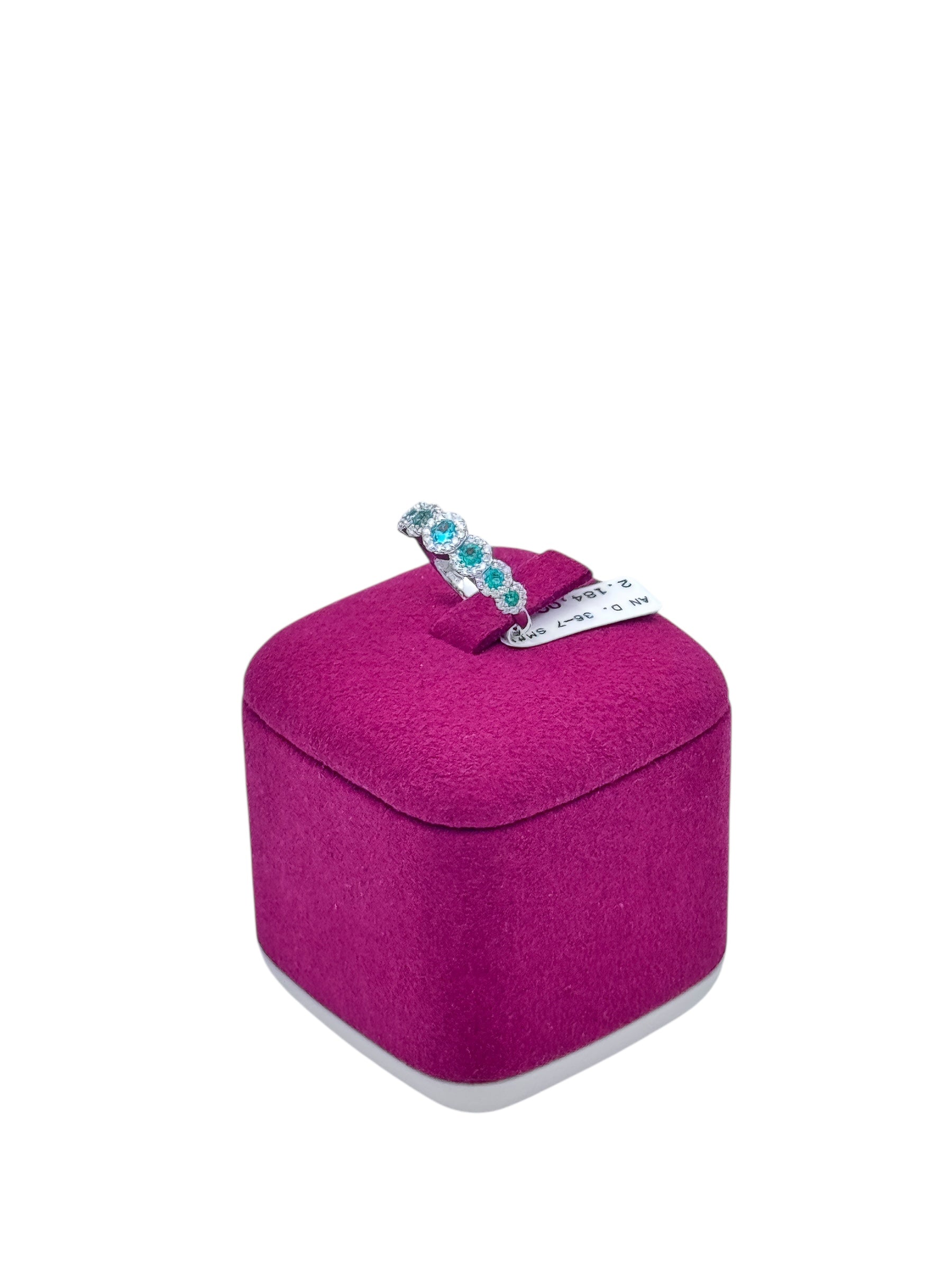 Diana - Veretta in oro bianco 18kt, giro di diamanti e 7 smeraldi - AN D. 36-7 SM