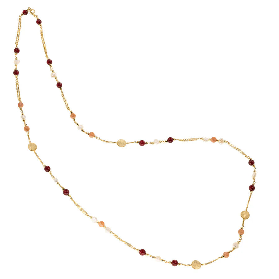 Koliè 925 - Collana in argento dorato con granato, moonstone e perle - CL ARAS 05