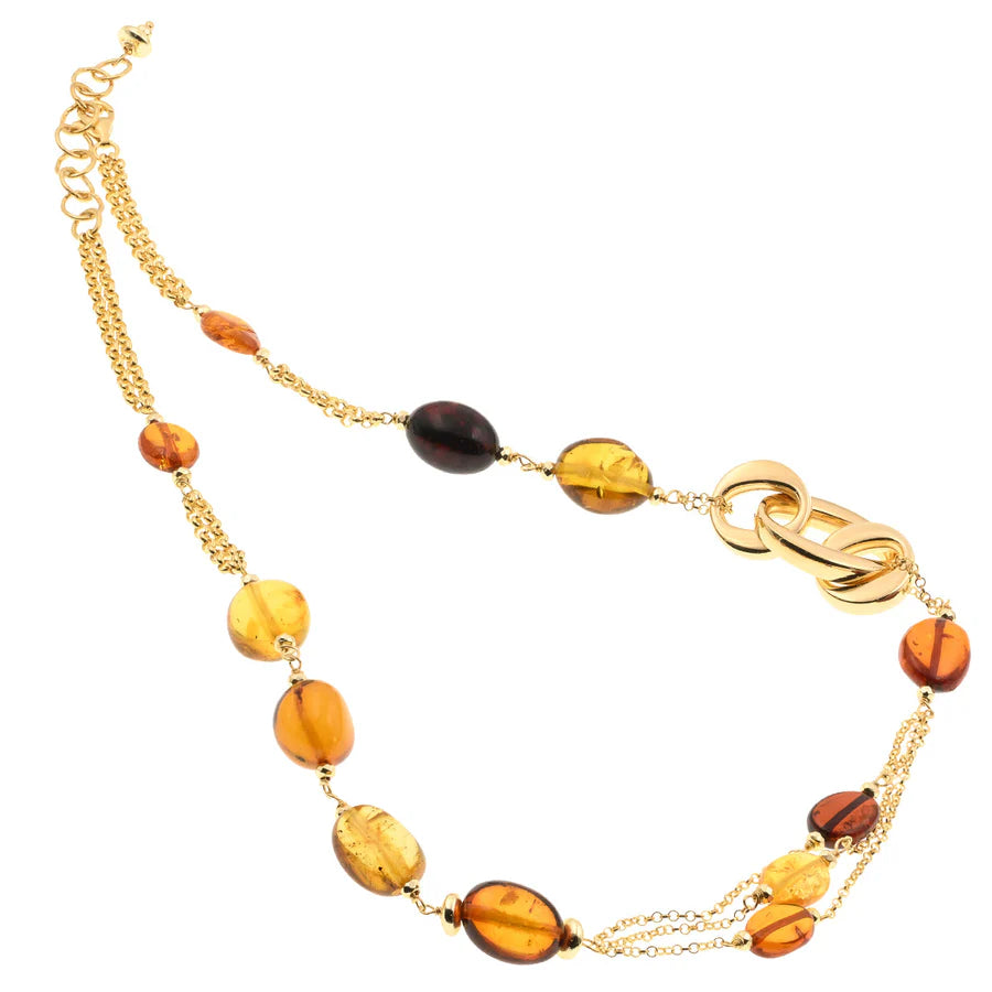 Koliè 925 - Collana multifilo in argento dorato con ambra naturale - CL CLIO 17