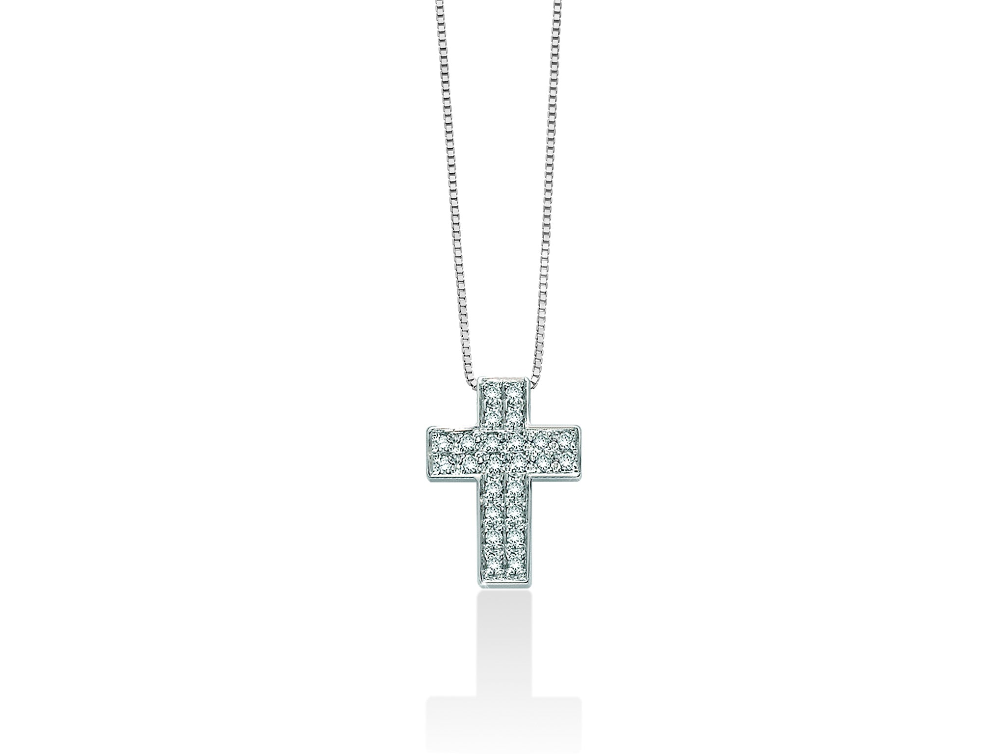Collana Miluna in oro bianco con pendente a croce e pavé di diamanti - CLD3990