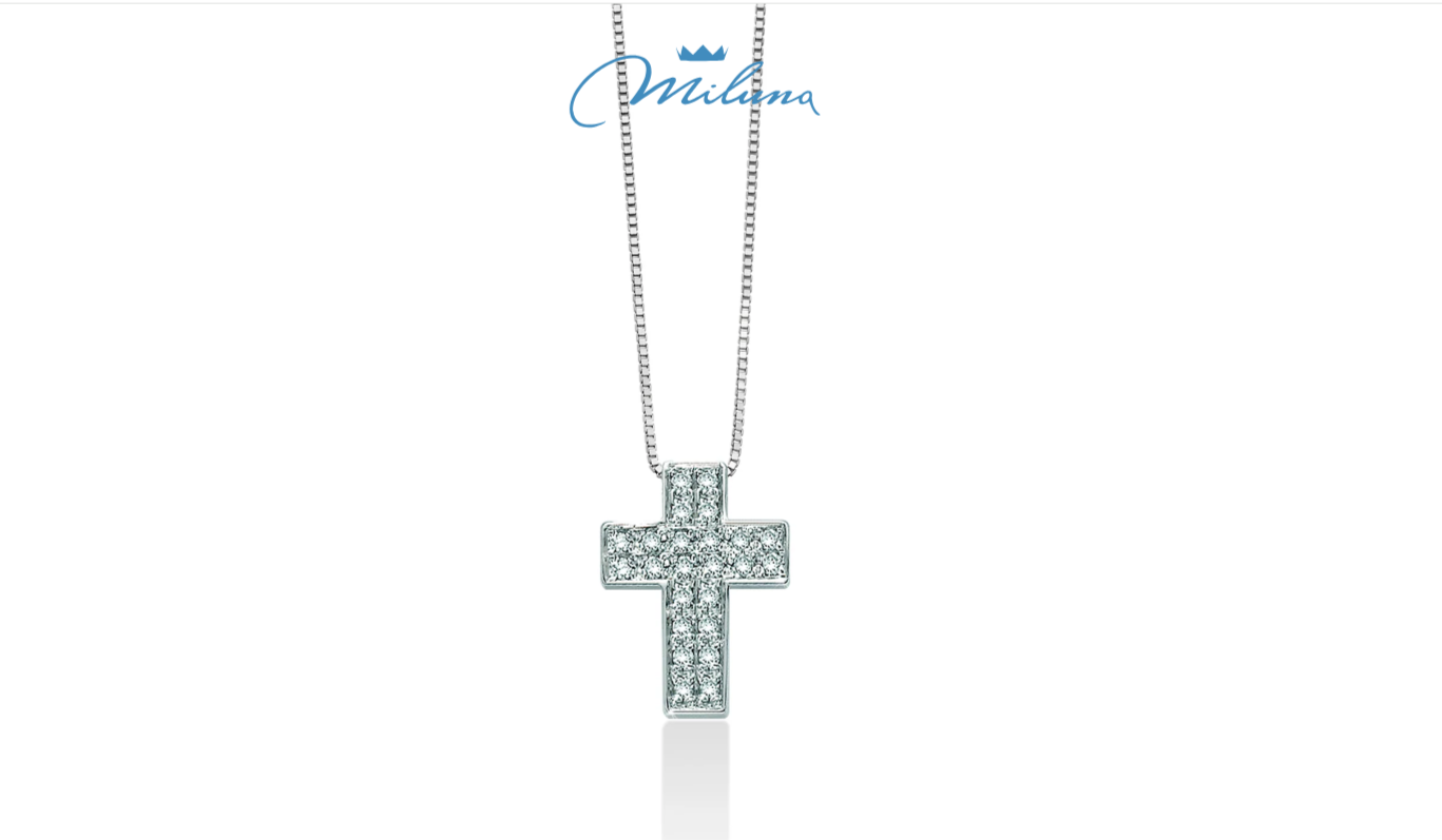 Collana Miluna in oro bianco con pendente a croce e pavé di diamanti - CLD3990