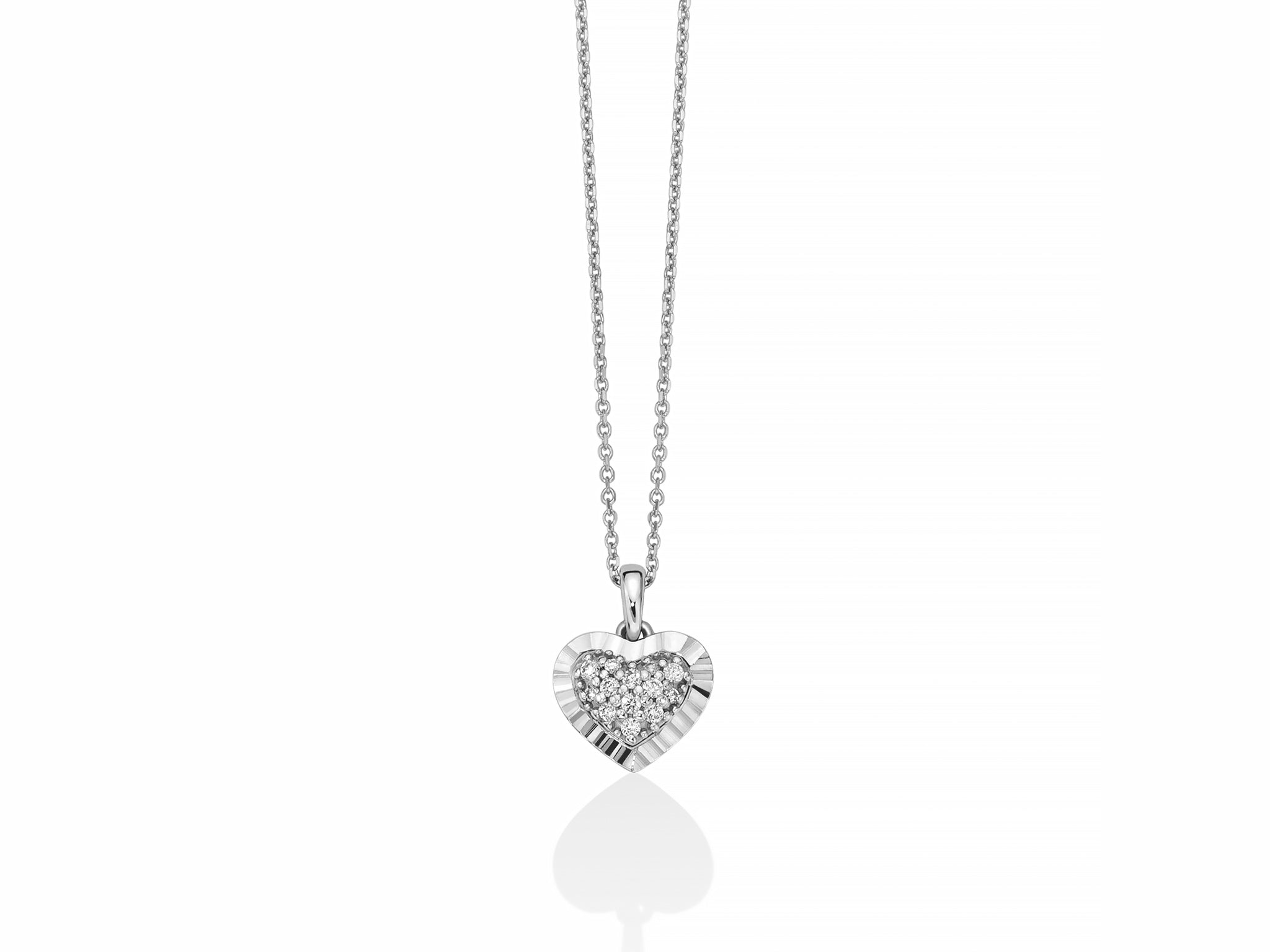 Collana in oro bianco e pendente a cuore con pavé di diamanti - CLD4065