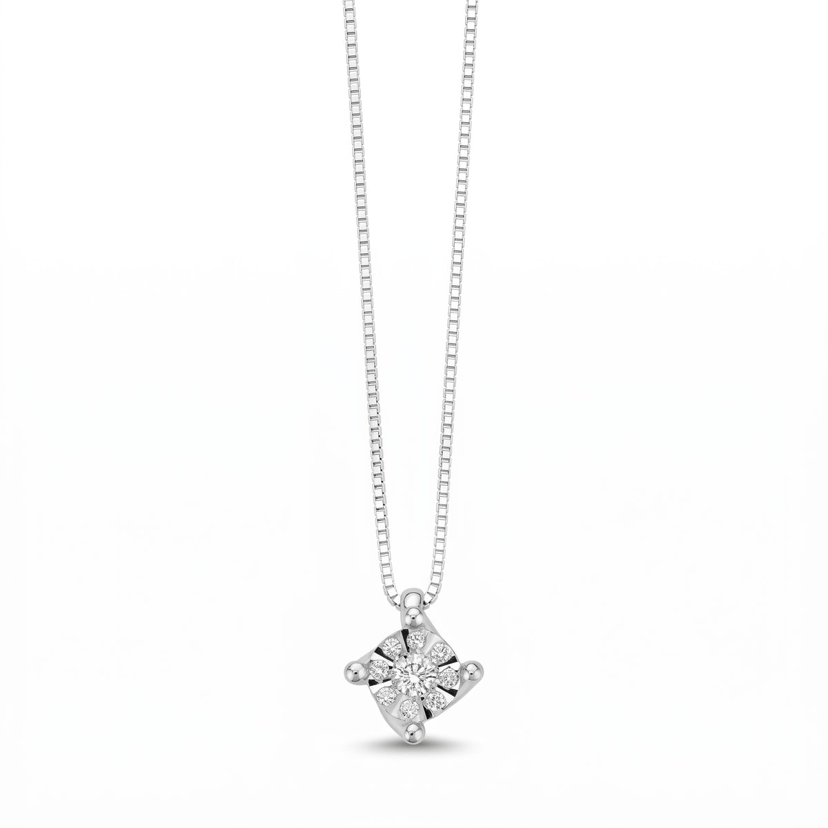 COLLIER MILUNA PUNTO LUCE CON DIAMANTE CENTRALE IN ORO BIANCO 18KT - CLD4104
