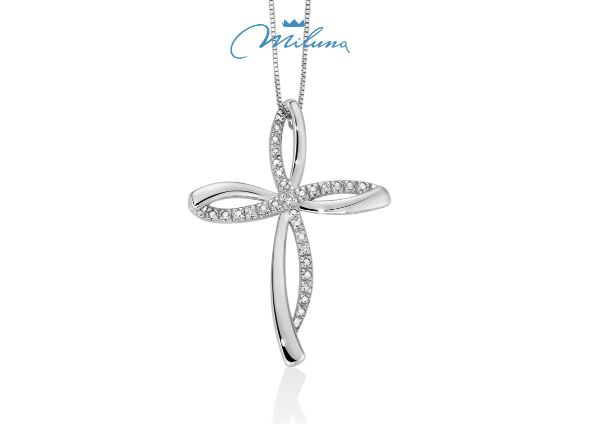 Collana Miluna in oro bianco con croce e diamanti - CLD4524