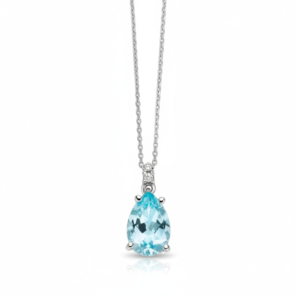 Collana Miluna con Gemma del Cielo a goccia e diamanti in oro bianco 375 - CLD4695X