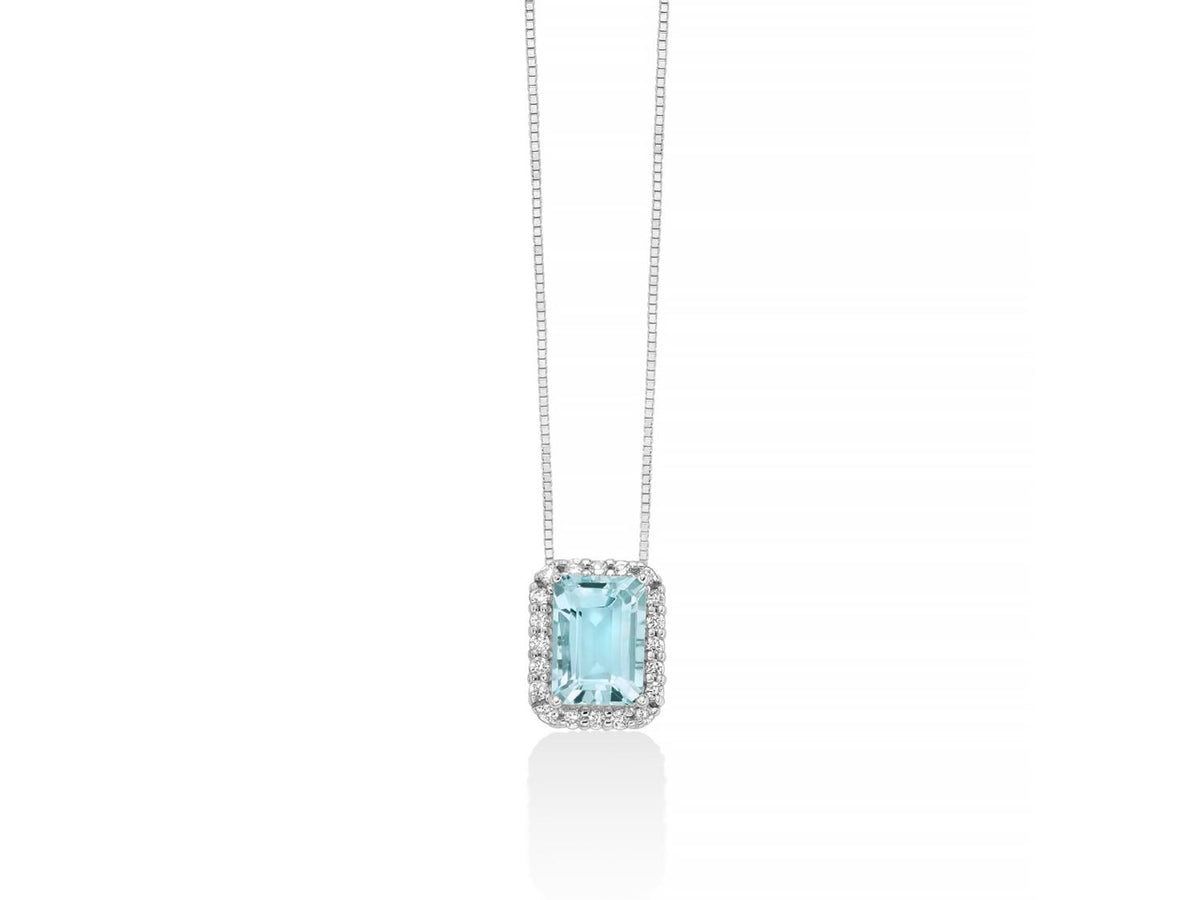 Collar Miluna con aguamarina octogonal y diamantes en oro blanco de 18 quilates - CLD4722