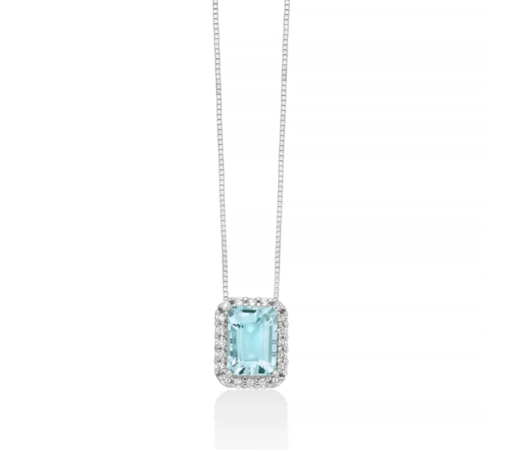 Collana Miluna con acquamarina ottagonale e diamanti in oro bianco 18KT - CLD4722