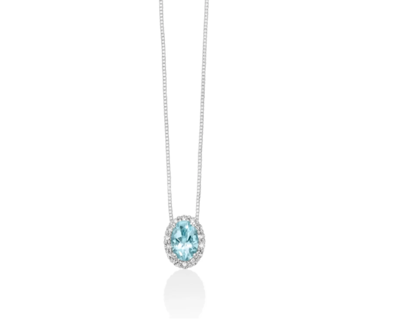 Collana Miluna con acquamarina ovale circondata di diamanti in oro bianco 18kt - CLD4867