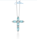 Collana Miluna con pendente a croce di acquemarine e diamanti in oro bianco 18KT - CLD4875
