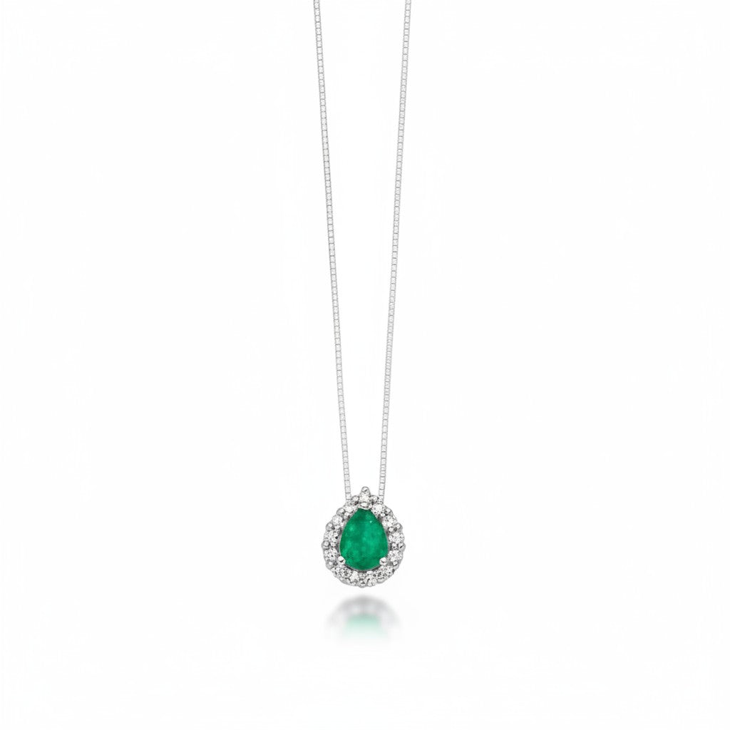 Collana Miluna con smeraldo a goccia, IN ORO BIANCO 18KT E DIAMANTI - CLD4905