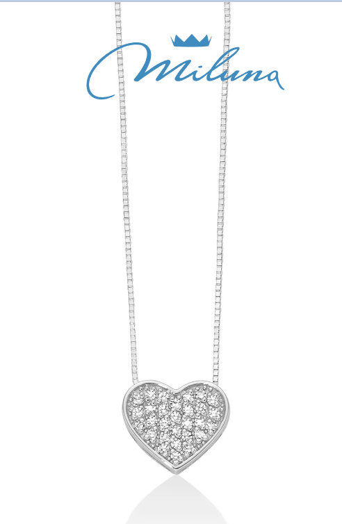 Collana Miluna in oro bianco 18kt con cuore medio di diamanti - CLD4919