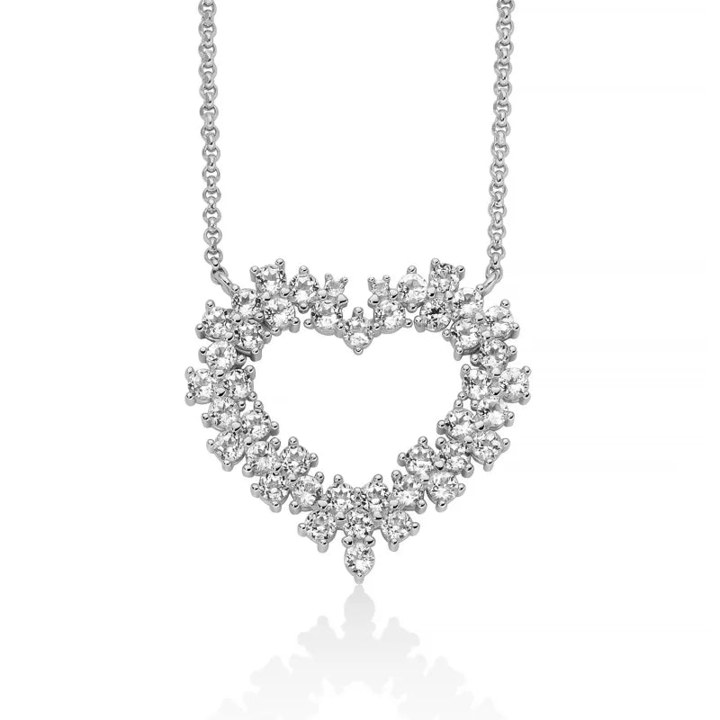 Collana Miluna, collezione Unica Neve Limited Edition, con pendente cuore di topazi bianchi e argento - CLD5097