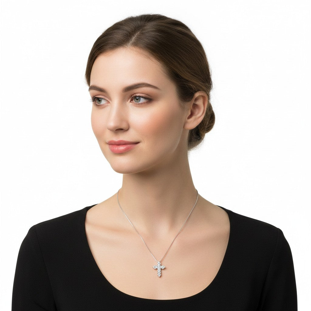 Collana Miluna "I Classici" – Croce in Oro Bianco 18kt con Diamanti - CLD5136