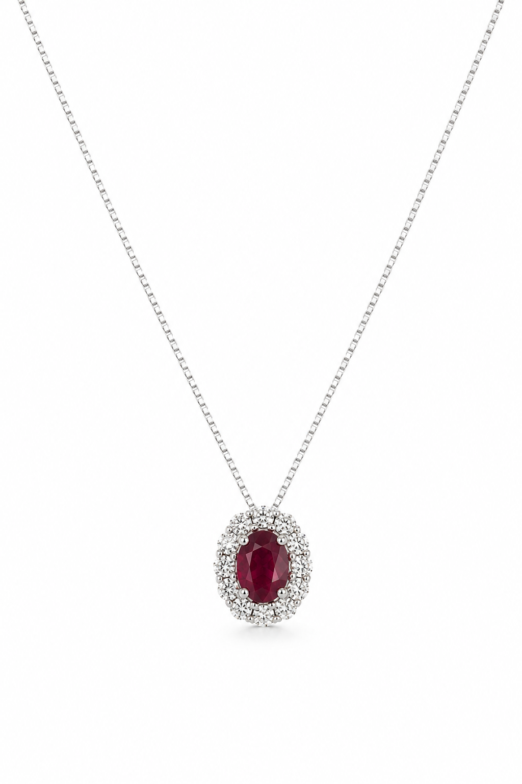 Girocollo Miluna con rubino centrale e giro di diamanti, in oro bianco 18kt - CLD5169