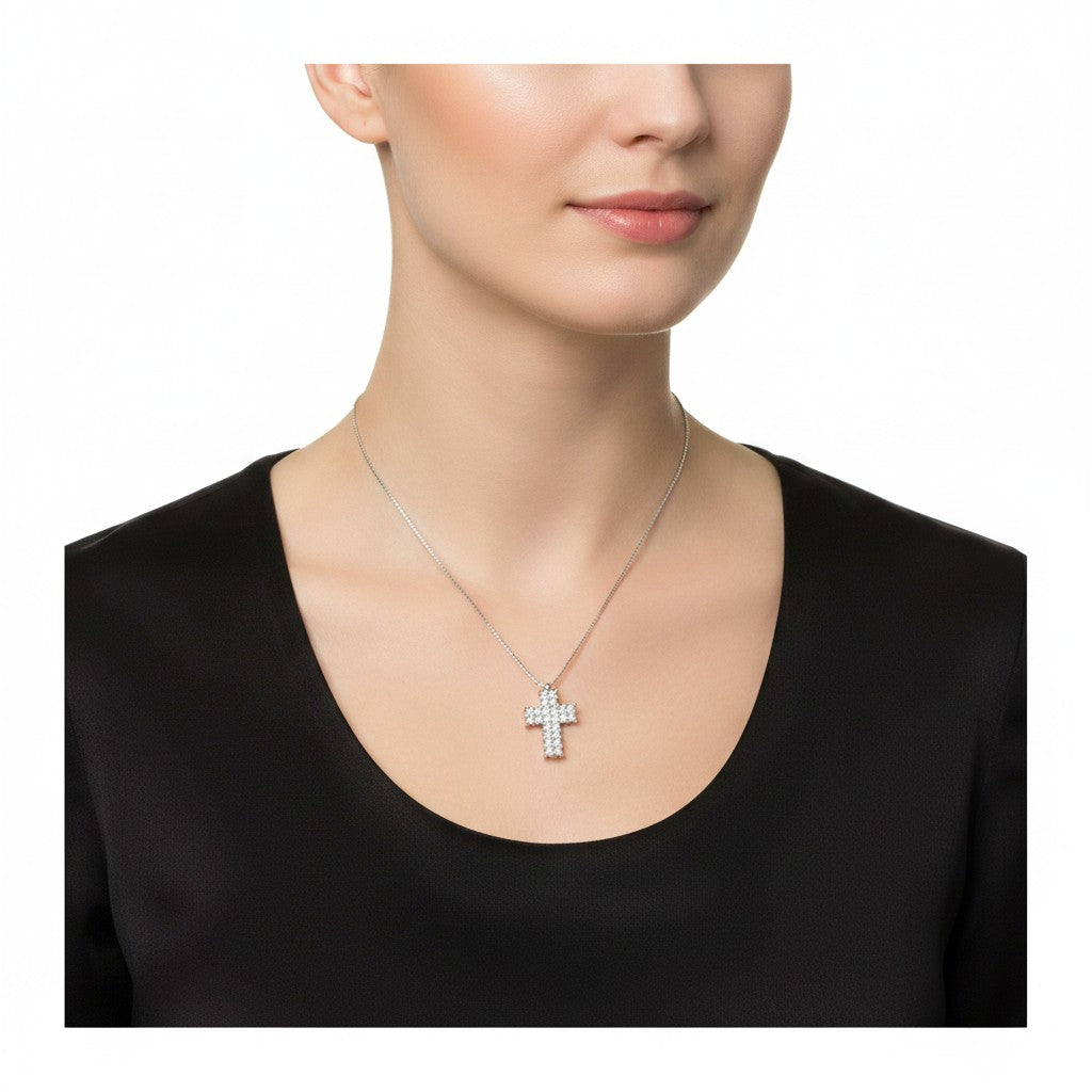 Collier Miluna croce in oro bianco 18kt e diamanti - CLD5247