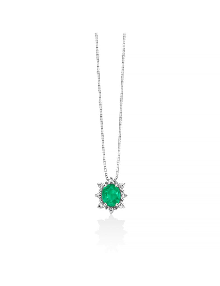 Collana Miluna in oro bianco18kt, diamanti e smeraldo - CLD5385