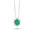 Collana Miluna in oro bianco18kt, giro di diamanti e smeraldo centrale - CLD5385