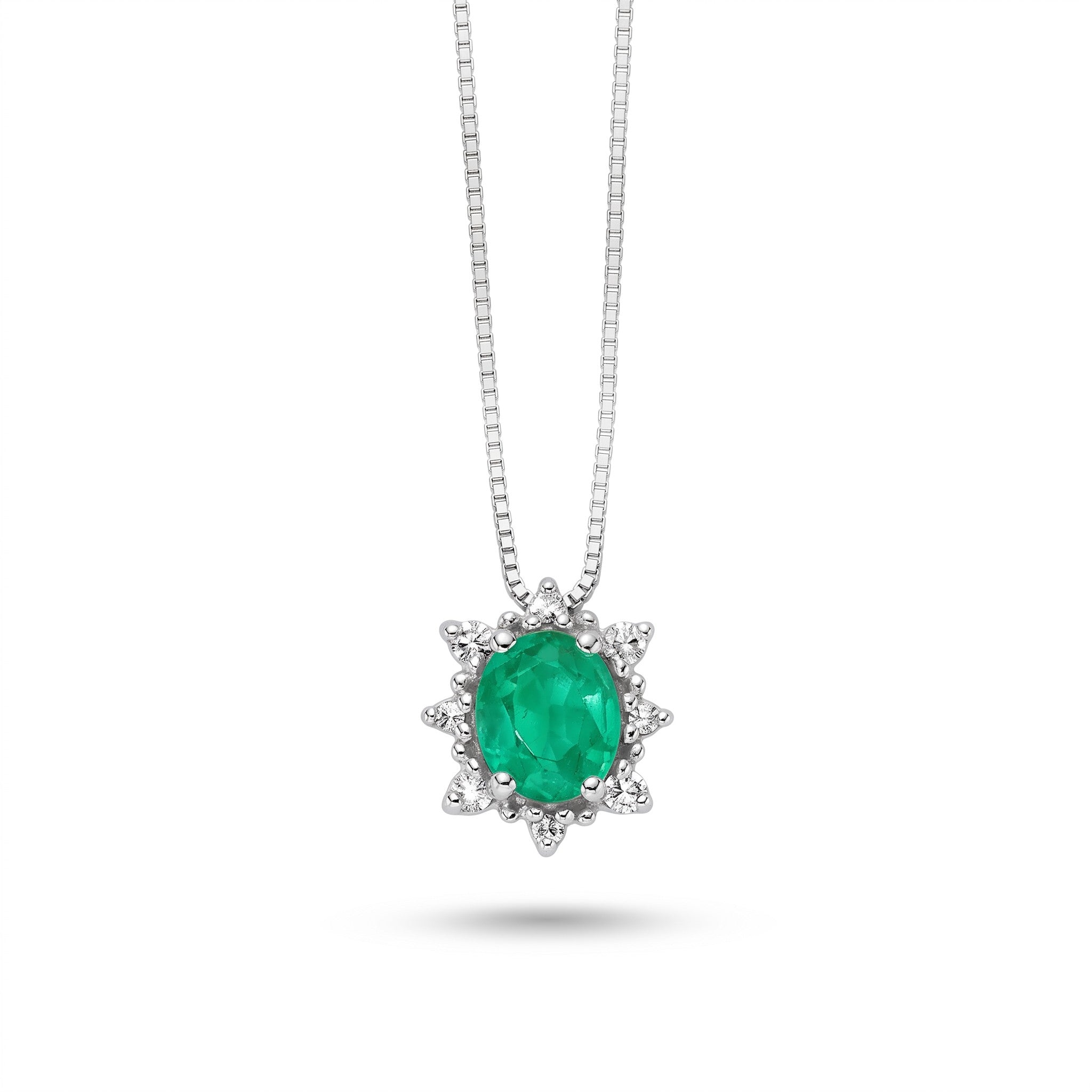 Collana Miluna in oro bianco18kt, giro di diamanti e smeraldo centrale - CLD5385