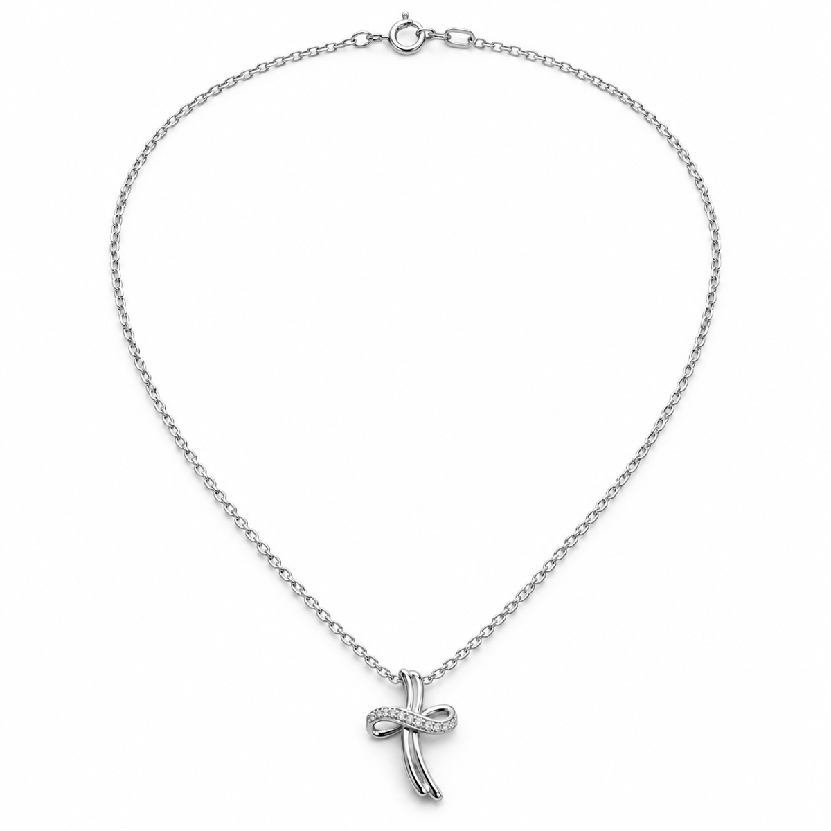 Collana Miluna con croce stilizzata e diamante — Oro bianco 18 kt — Croce 11 × 8 mm - CLD5469