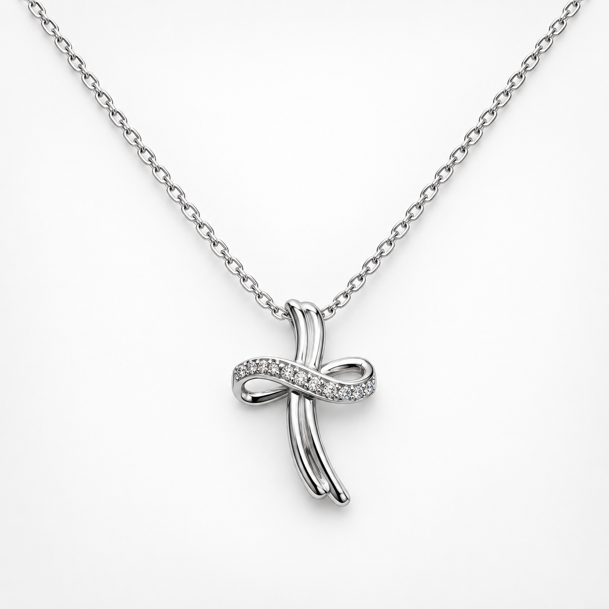Collana Miluna con croce stilizzata e diamante — Oro bianco 18 kt — Croce 11 × 8 mm - CLD5469