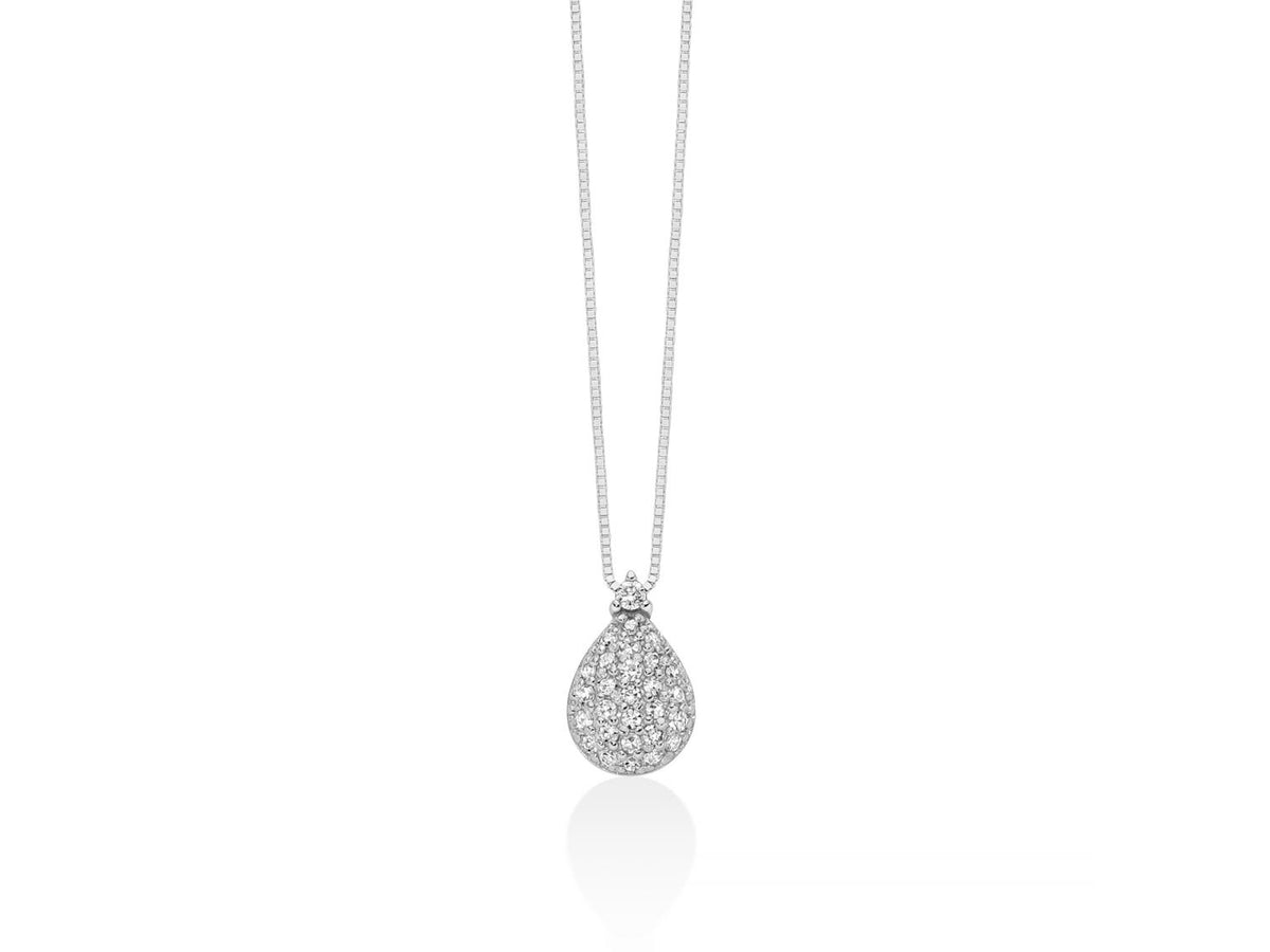 Miluna Collana con pendente a goccia e pavé di diamanti naturali in oro bianco 18 kt ct 0,14 - CLD5472
