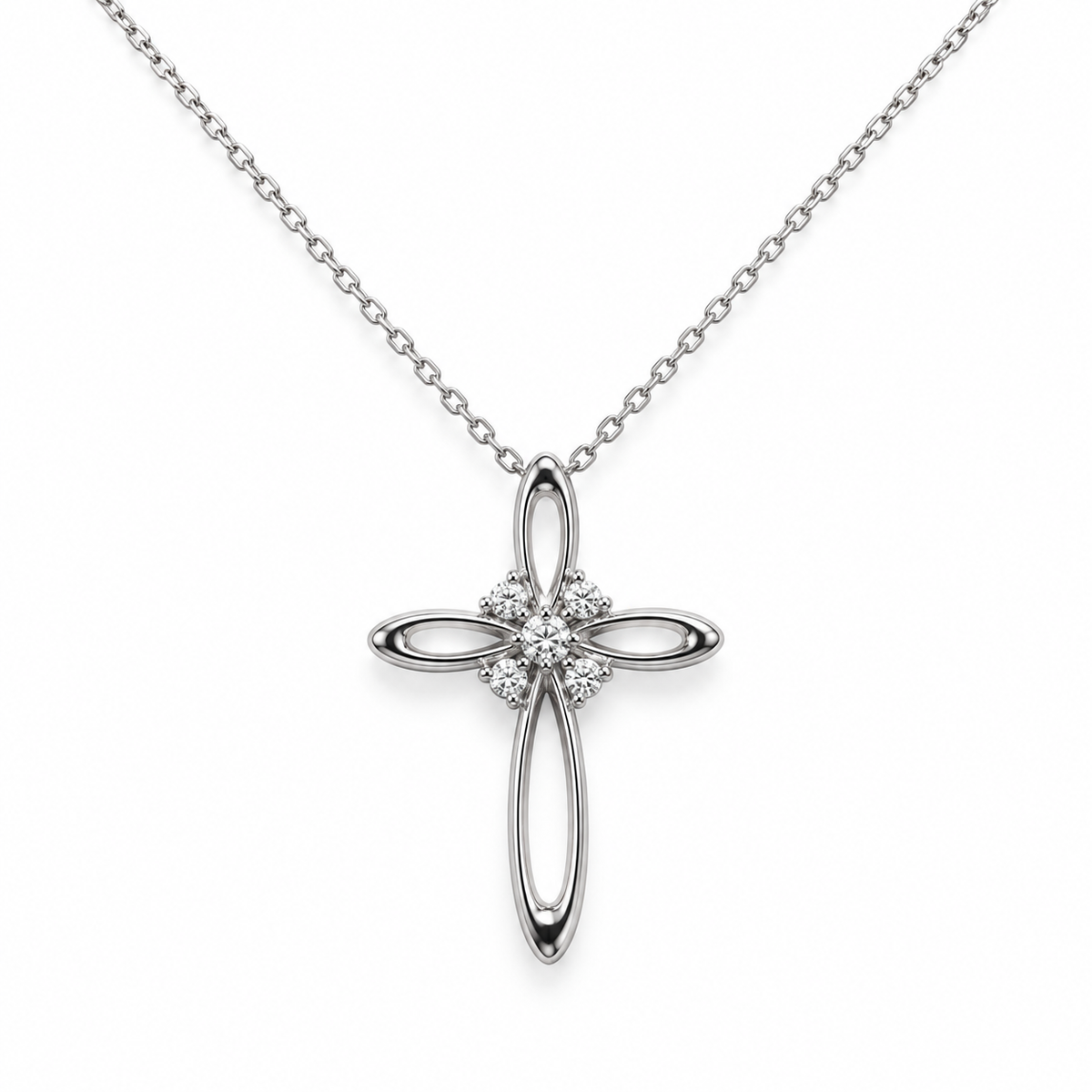 Collana Miluna Croce con Diamanti — Oro bianco 9 kt - CLD5486X