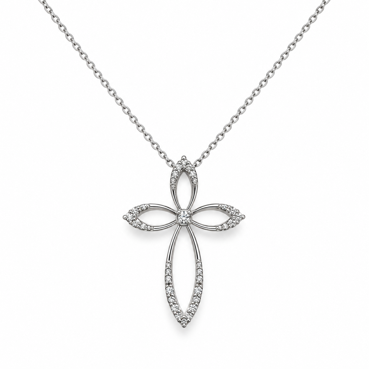 Collana Miluna Croce con Diamanti — Oro bianco 9 kt - CLD5487X